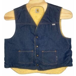 Vintage Carhartt Sherpa Lined‎ Denim Snap Vest Blue men's Size XL chore barn